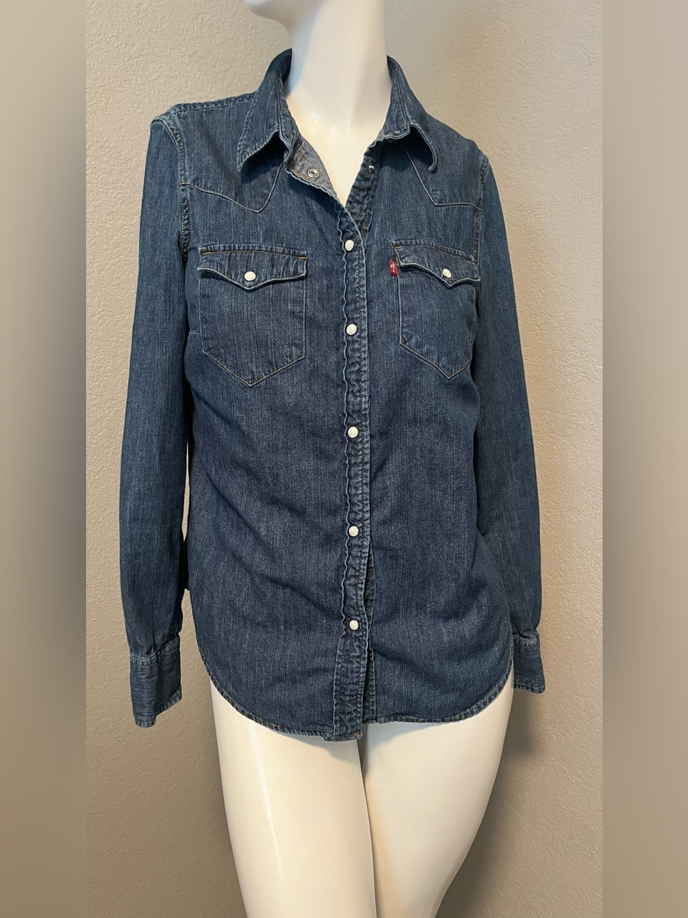 Women’s LEVI”S ICONS REINVENTED Cotton Dark Blue Western Denim Shirt Size M - Picture 1 of 14